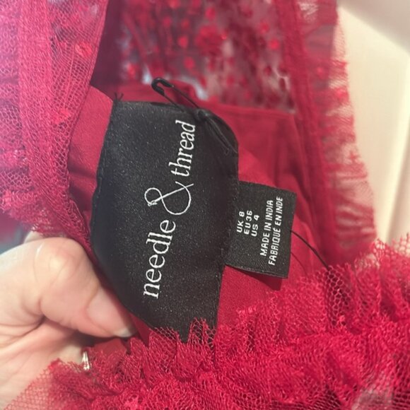 ❌❌SOLD❌❌NWT NEEDLE & THREAD Maybelle Embellished Tulle Fit-&-Flare Dress red 4 - Picture 11 of 13